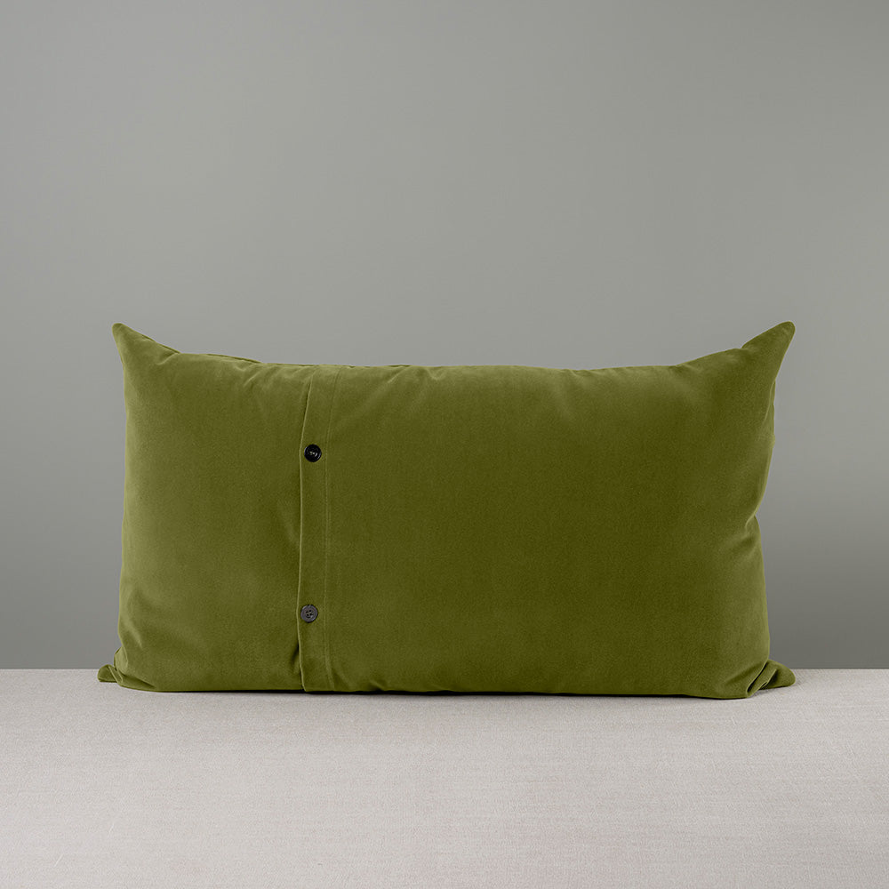 Back Side of Large Rectangle Lollop Cushion in Green Velvet With 2 Black Buttons - By NiX Studio in London