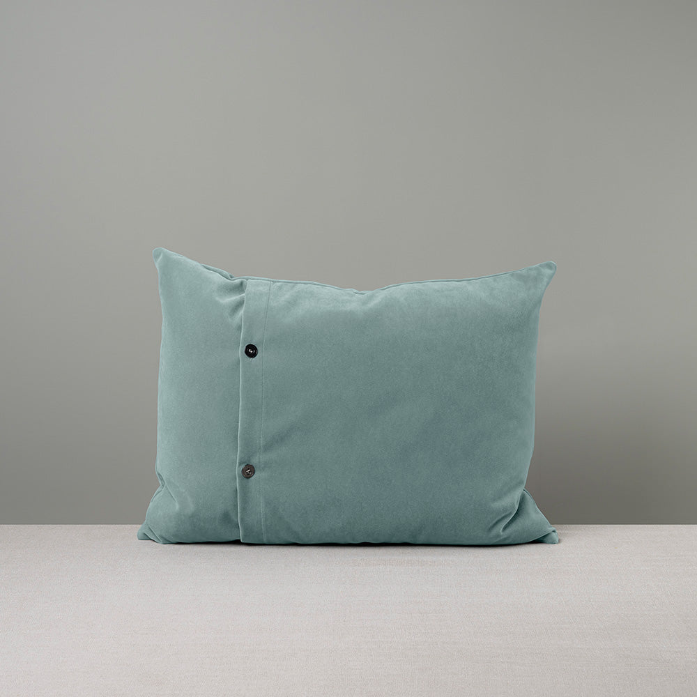 Back Side of Medium Rectangle Lollop Cushion in Intelligent Velvet, Mineral With 2 Buttons - NiX