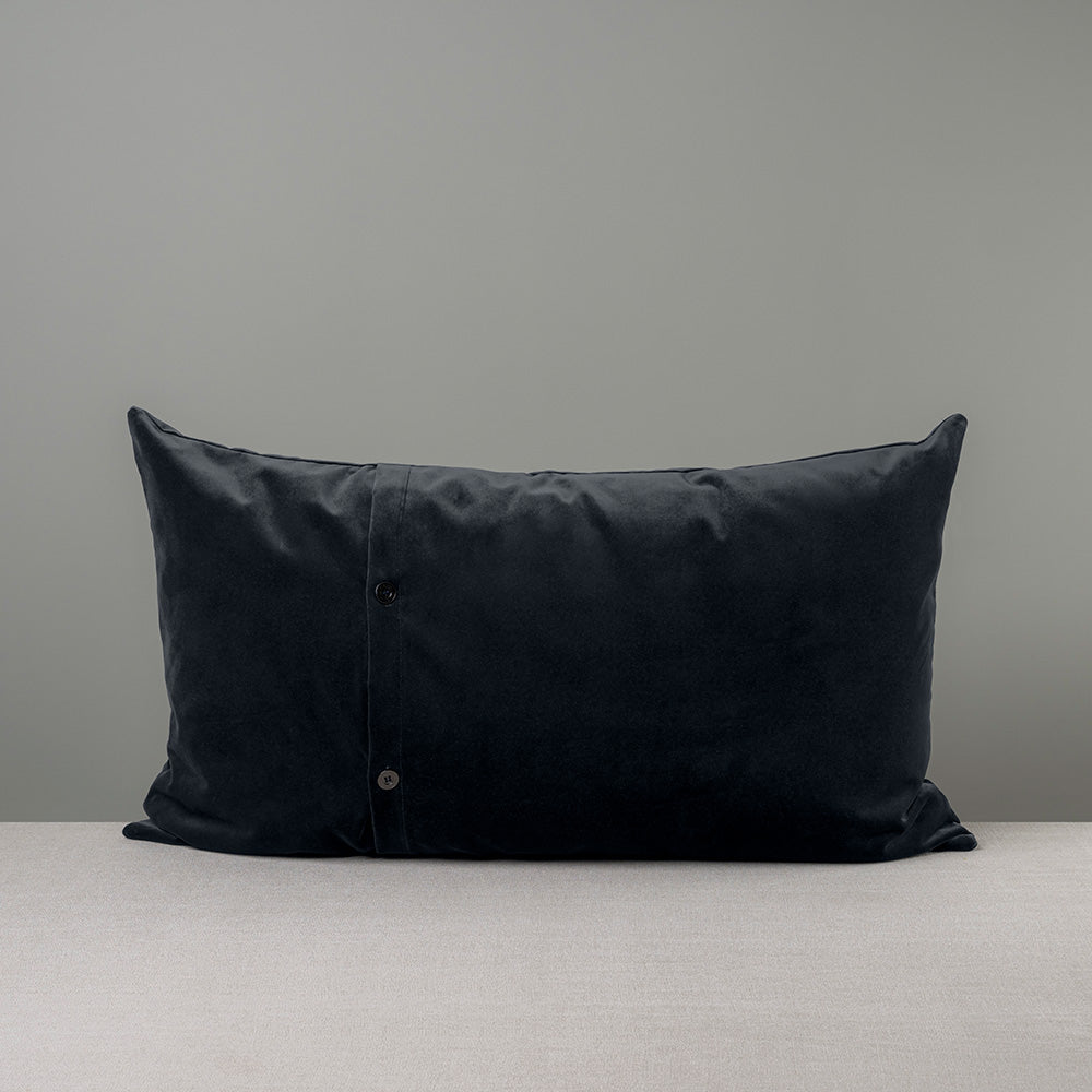 Back Side of Rectangle Lollop Cushion in Black Velvet With 2 Buttons - NiX