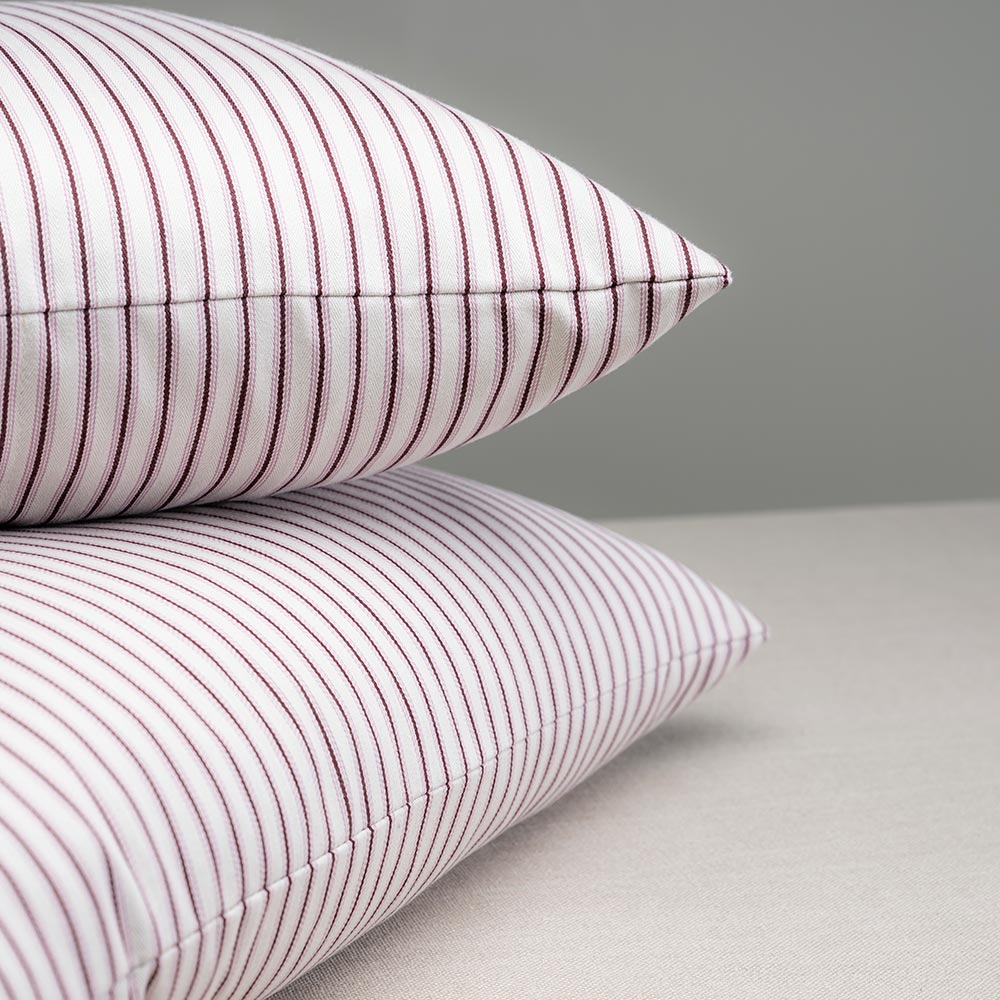 Rectangle Lollop Cushion in Ticking Cotton, Berry