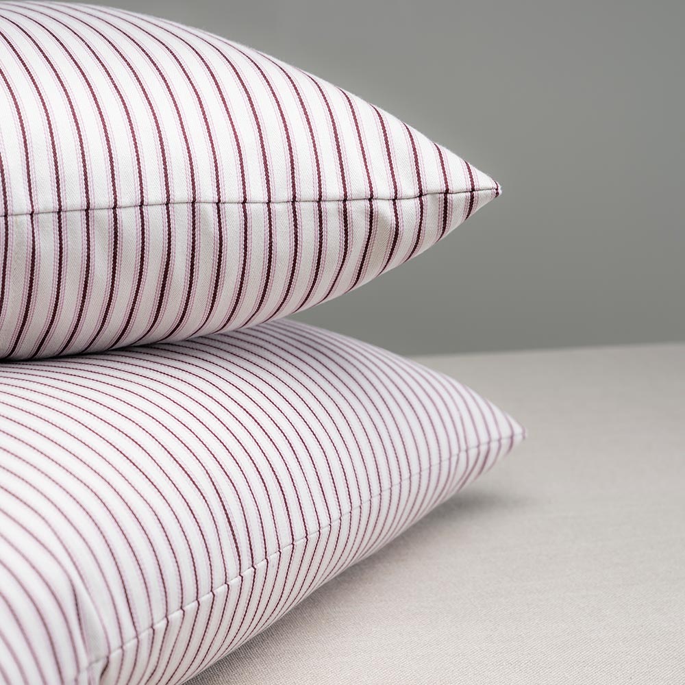 Rectangle Lollop Cushion in Berry Red Ticking Cotton - Nicola Harding