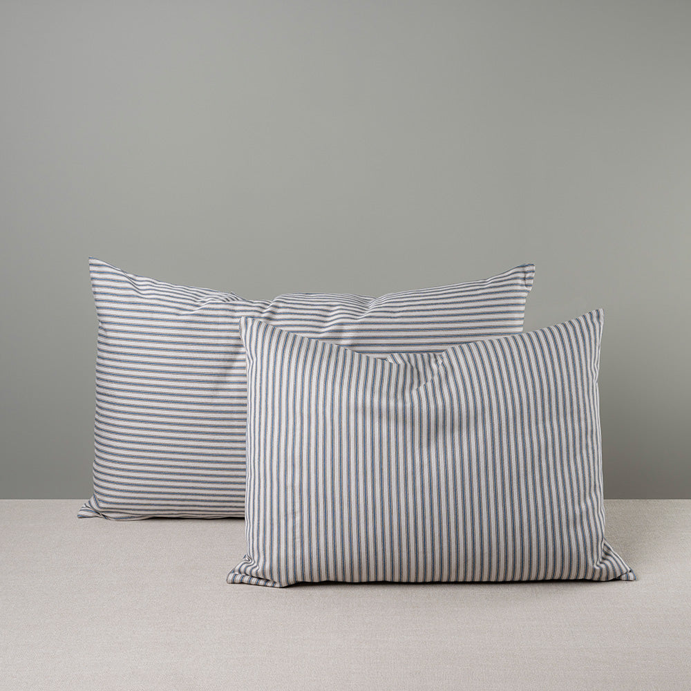 Rectangle Lollop Cushion in Blue Brown Ticking Cotton - Nicola Harding