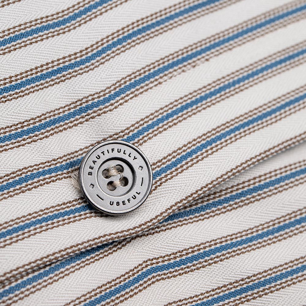 Rectangle Lollop Cushion in Blue Brown Ticking Cotton - Nicola Harding