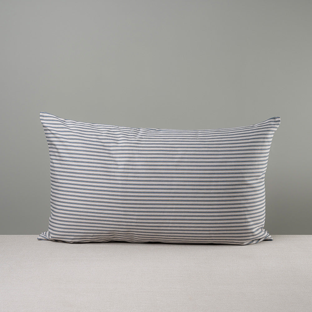 Rectangle Lollop Cushion in Ticking Cotton, Blue Brown
