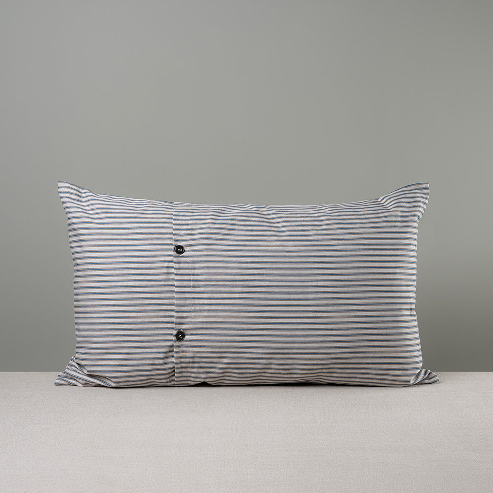Rectangle Lollop Cushion in Ticking Cotton, Blue Brown