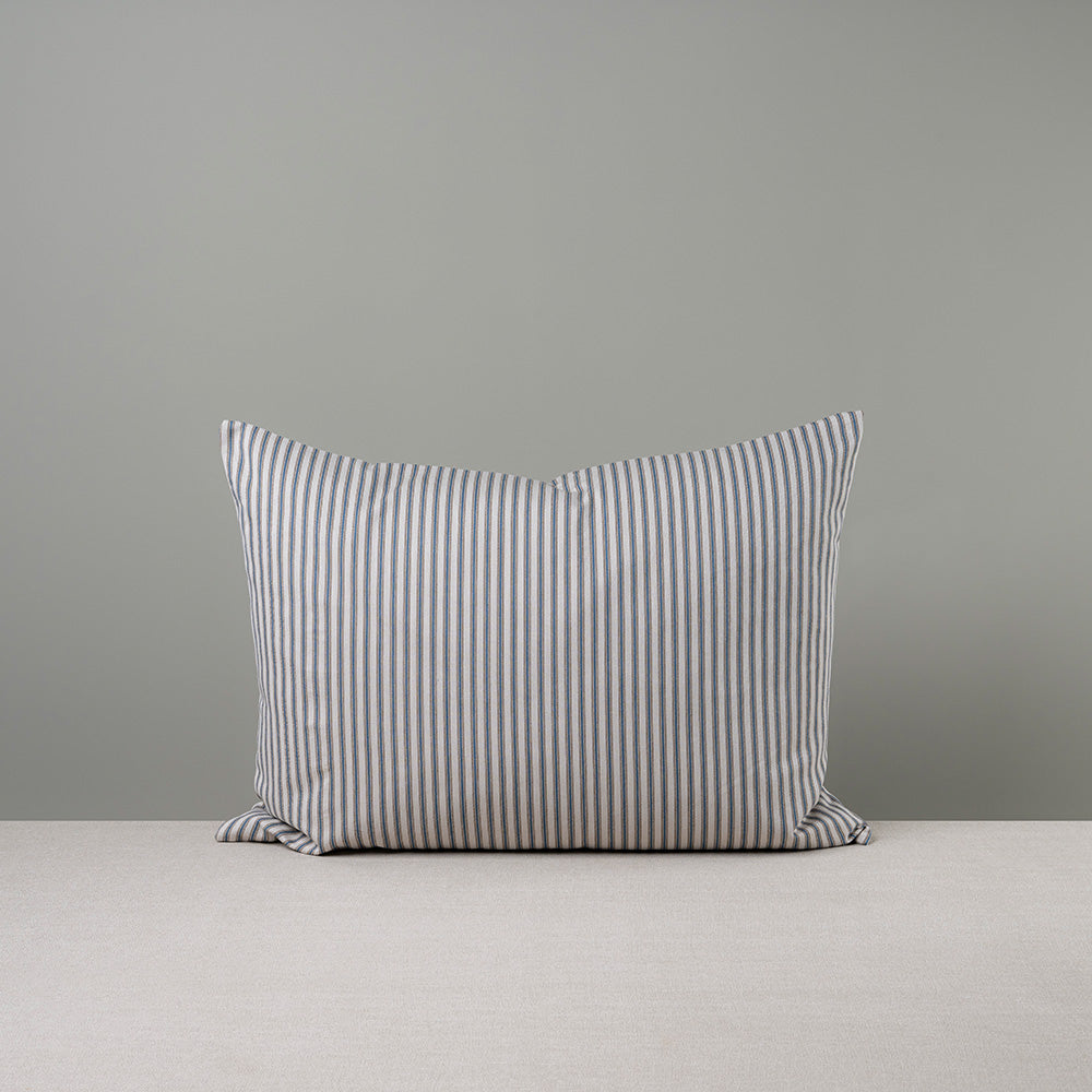 Rectangle Lollop Cushion in Ticking Cotton, Blue Brown