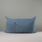 Back Side of Rectangle Lollop Cushion in Well Plaid Cotton, Blue Brown With 2 Buttons - NiX