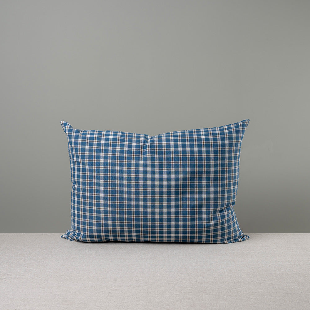 Front Side of Medium Rectangle Lollop Cushion in Well Plaid Cotton, Blue Brown - NiX