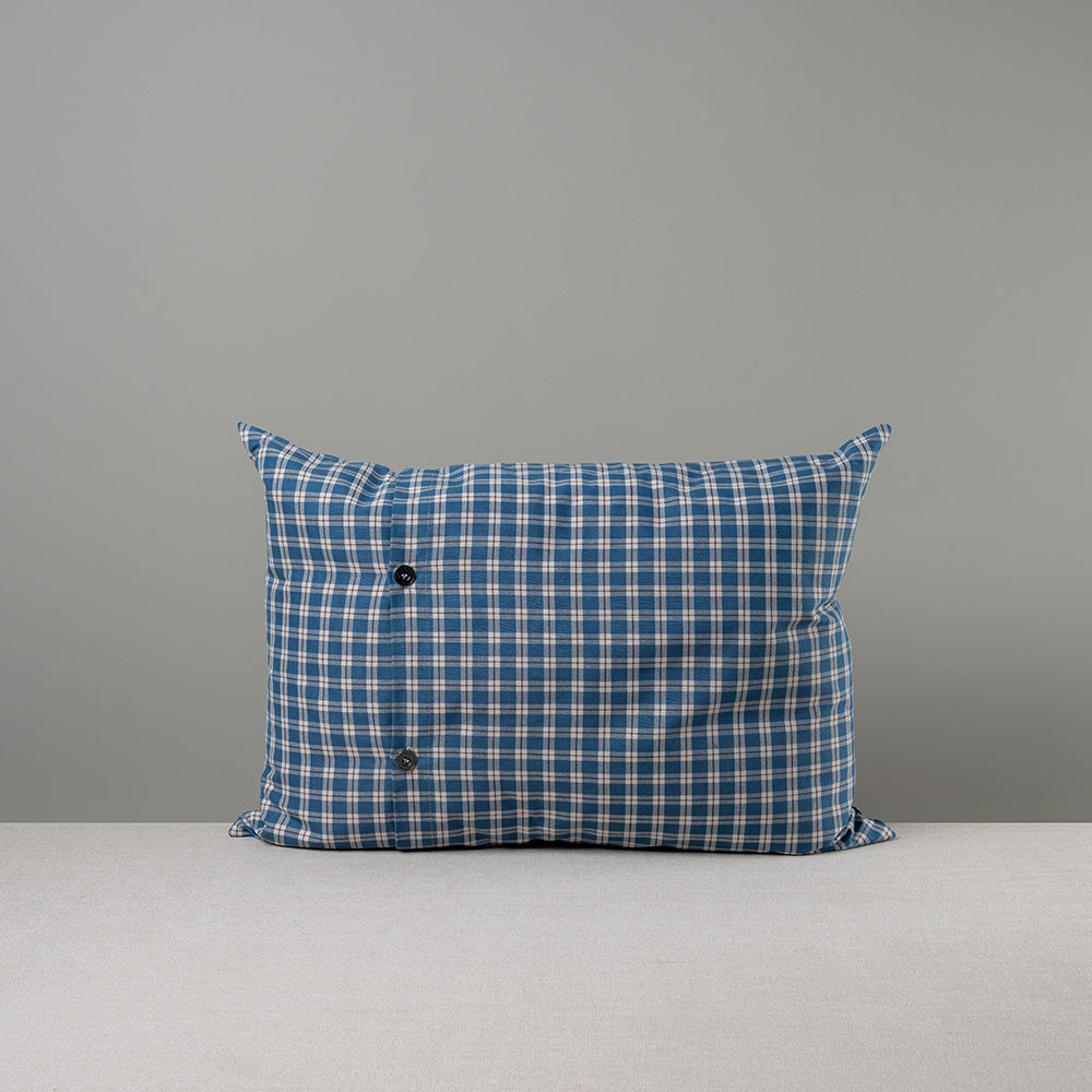 Back Side of Medium Rectangle Lollop Cushion in Well Plaid Cotton, Blue Brown With 2 Buttons - NiX