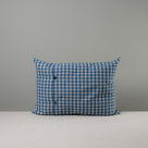 Back Side of Medium Rectangle Lollop Cushion in Well Plaid Cotton, Blue Brown With 2 Buttons - NiX