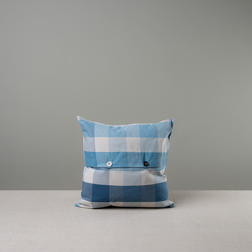 Back Side of Medium Square Cushion in Cotton, Blue.