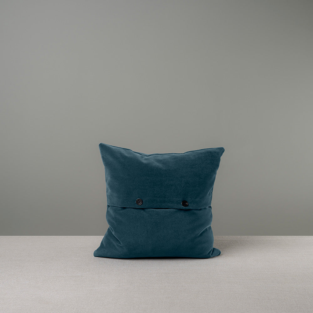 Back Side of Medium Square Cushion in Blue (Aegean) Velvet With 2 Buttons - By NiX