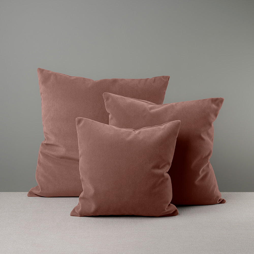 3 Different Sizes of Square Cushions in 
Dusky Pink Velvet - NiX By Nicola Harding & Co.