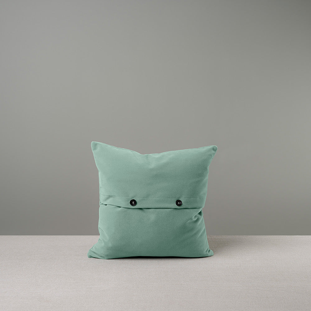 Back Side of Medium Square Cushion in Blue(Sea Mist) Velvet With 2 Black Buttons - By Nicola Harding & Co.