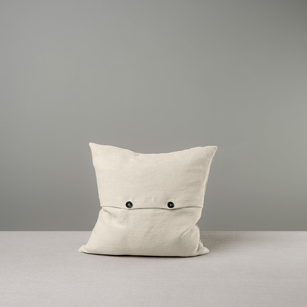 Medium Size Square Kip Cushion in Laidback Linen, Dove Back View With 2 black button - By NiX
