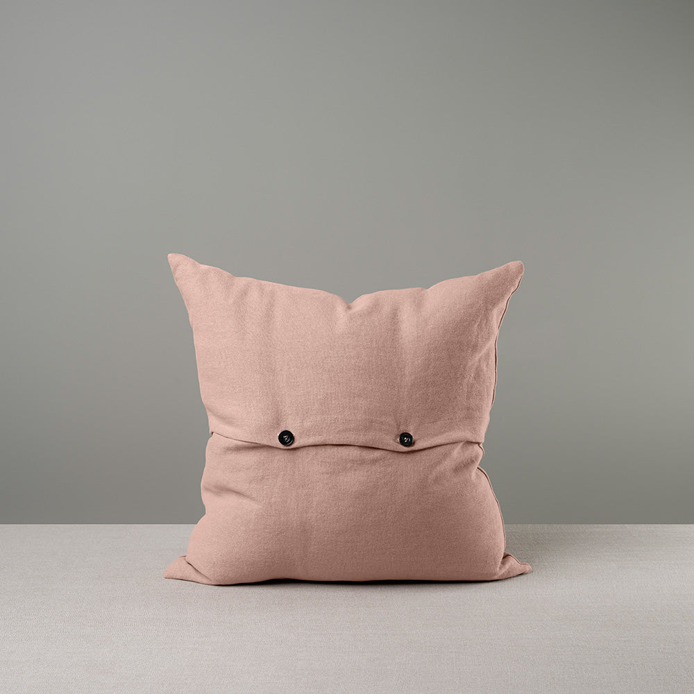 Back View of Square Kip Cushion in Laidback Linen, Dusky Pink With 2 Black Button