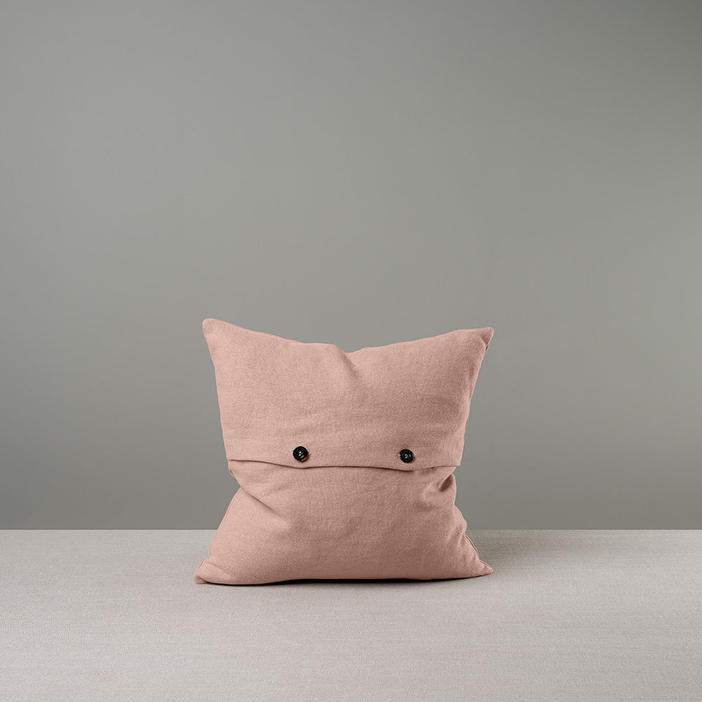 Back View of Square Kip Cushion in Laidback Linen, Dusky Pink with 2 button - By NiX
