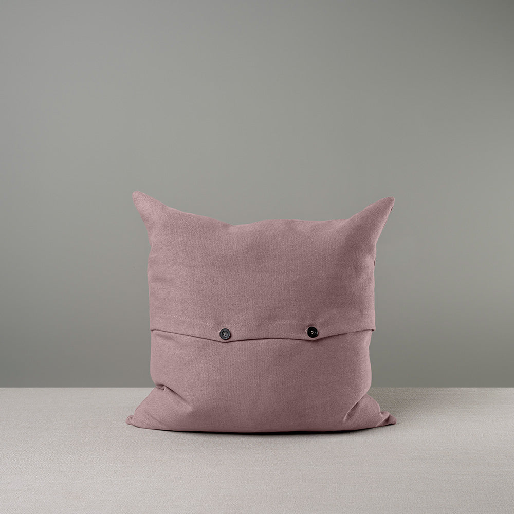 Back view Square Kip Cushion in Laidback Linen, Heather with 2 Black Button