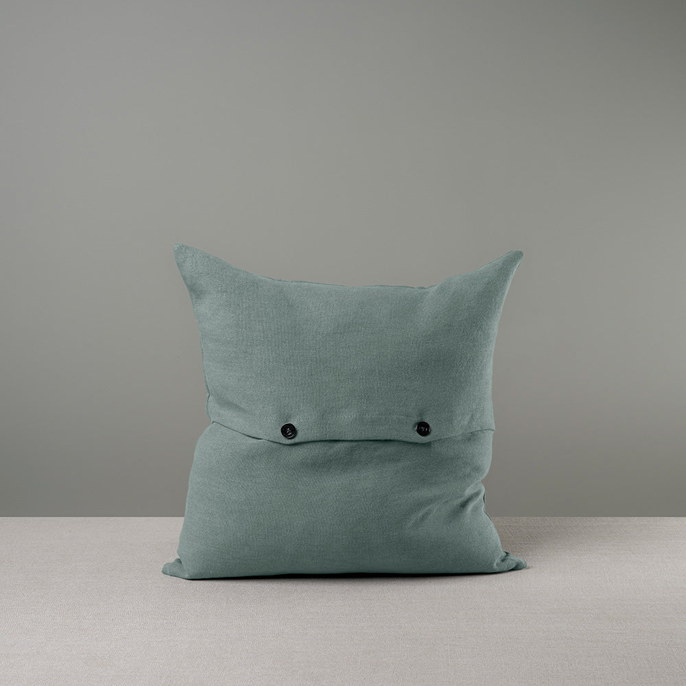 Back view of Square Kip Cushion in Laidback Linen, Mineral with 2 black buttons