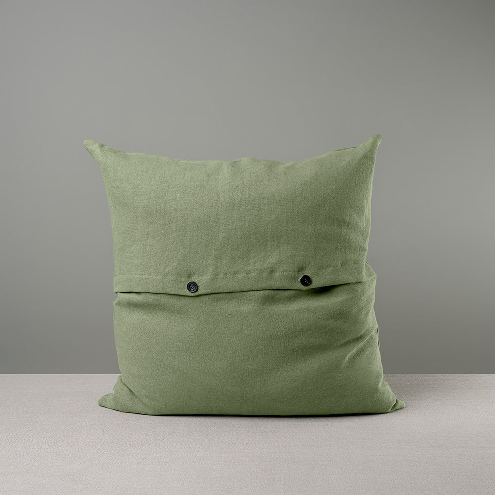 Back View of Square Kip Cushion in Laidback Linen, Moss With 2 Black Buttons - By NiX