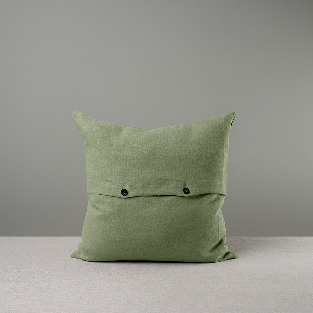 Back Side of Square Kip Cushion in Laidback Linen, Moss with 2 black button - Nicola Harding & Co.