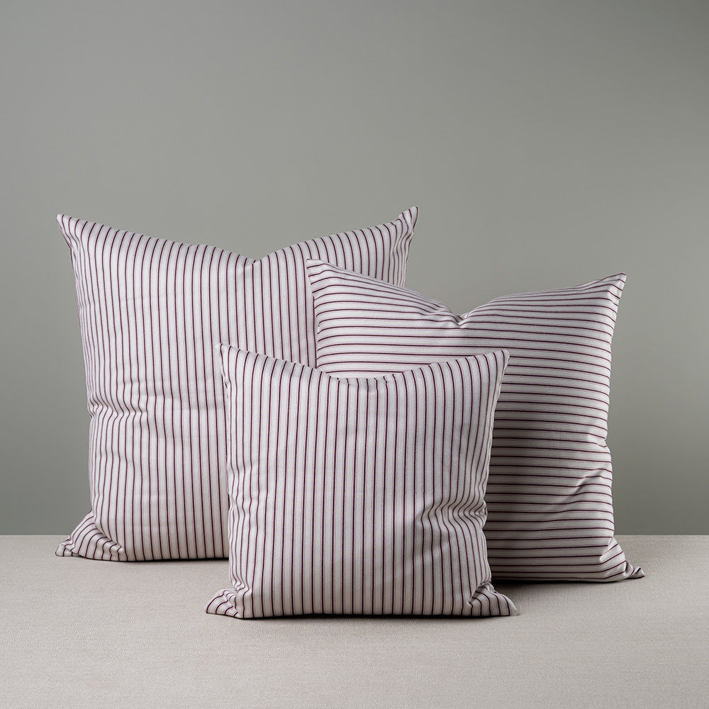 3 Square Kip Cushion in Ticking Cotton, Berry in Different Sizes - By NiX