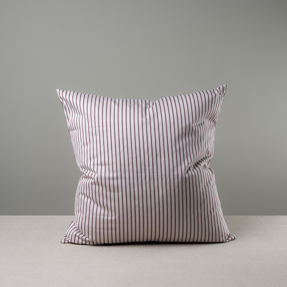 Square Kip Cushion in Ticking Cotton, Berry