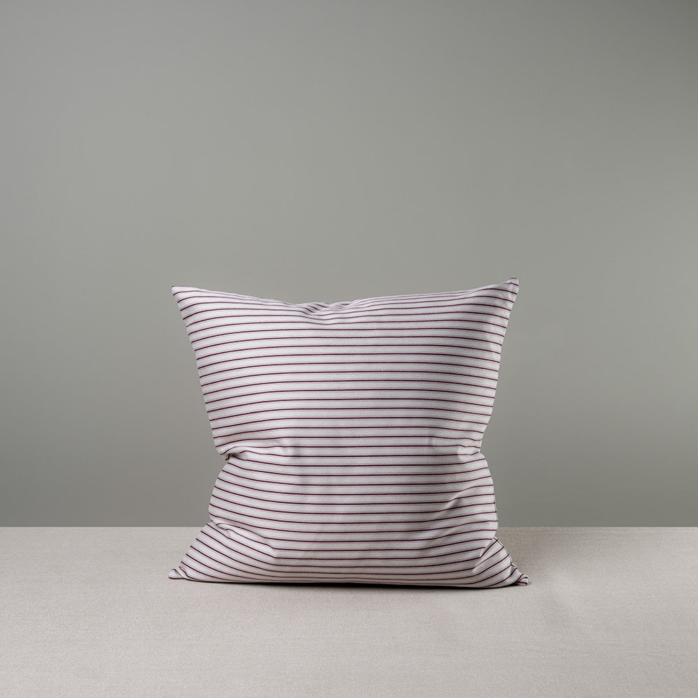 Square Kip Cushion in Ticking Cotton, Berry