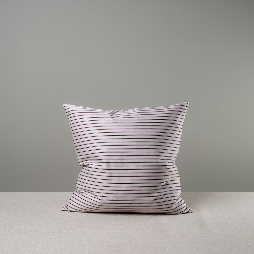  Square Kip Cushion in Ticking Cotton, Berry 