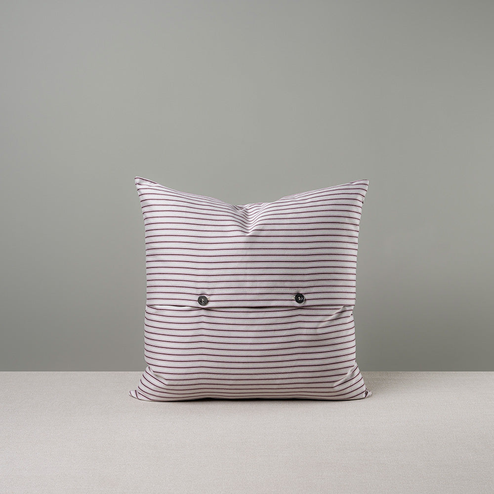 Square Kip Cushion in Ticking Cotton, Berry