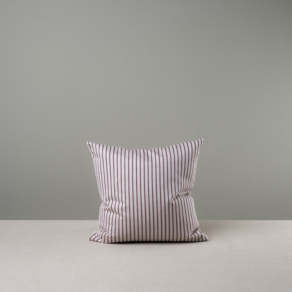 Square Kip Cushion in Ticking Cotton, Berry