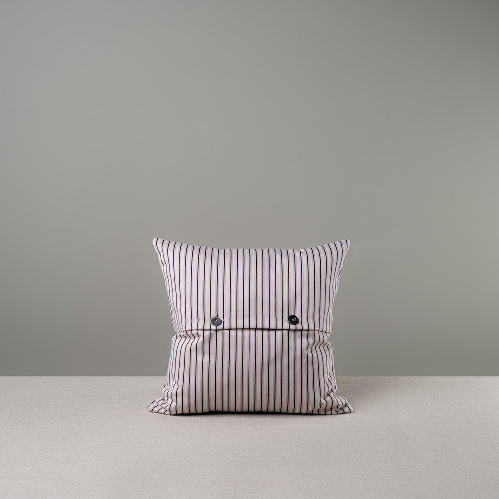 Square Kip Cushion in Ticking Cotton, Berry