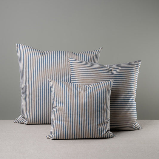 Square Kip Cushion in Ticking Cotton, Blue Brown