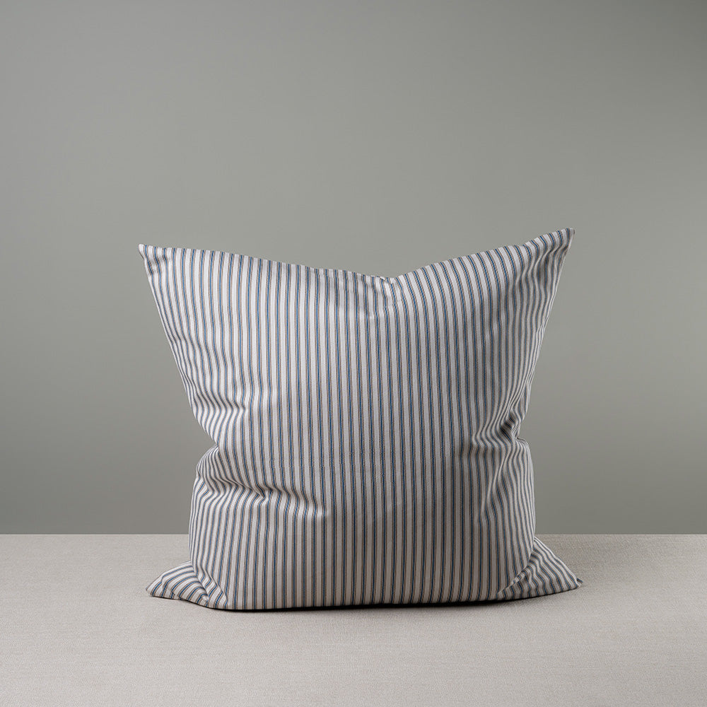 Square Kip Cushion in Ticking Cotton, Blue Brown