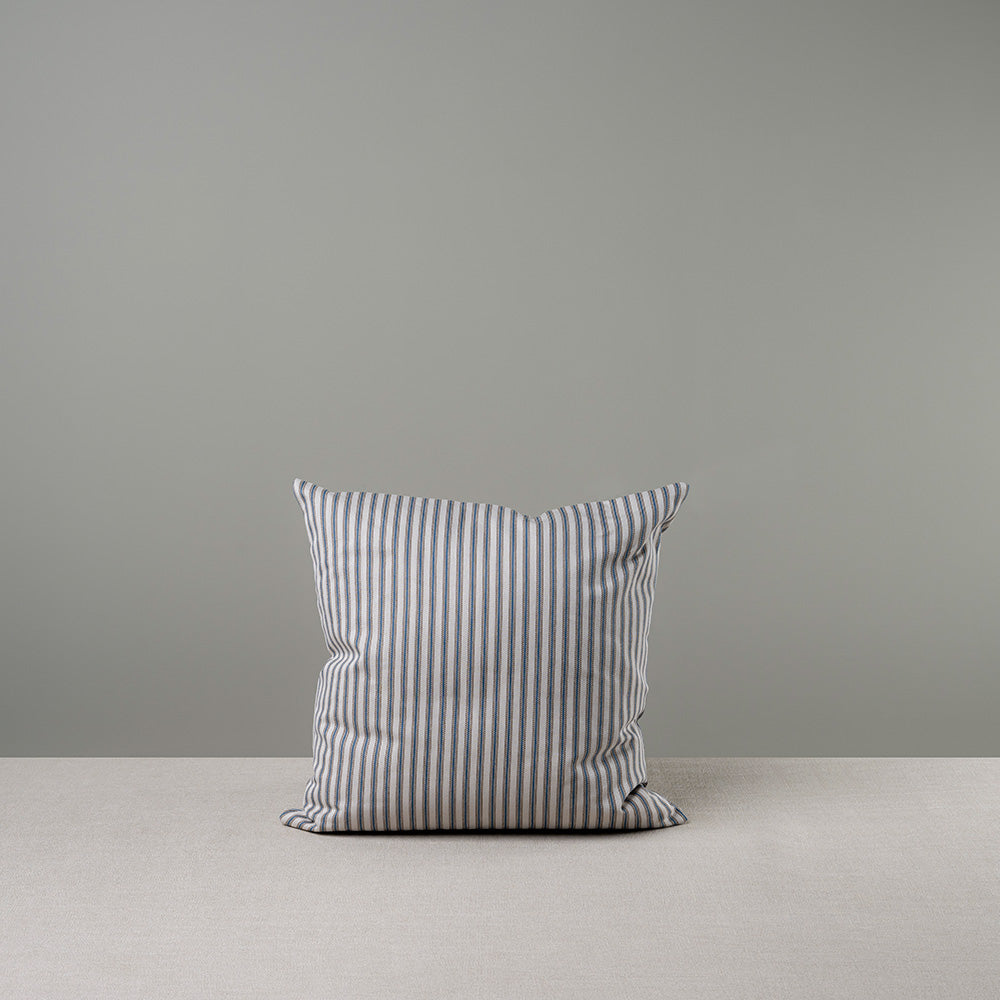 Square Kip Cushion in Ticking Cotton, Blue Brown