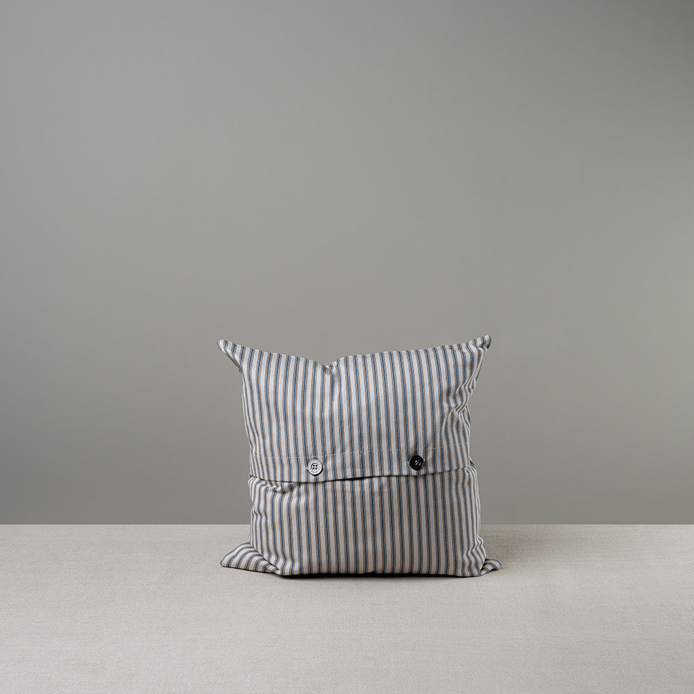 Square Kip Cushion in Ticking Cotton, Blue Brown