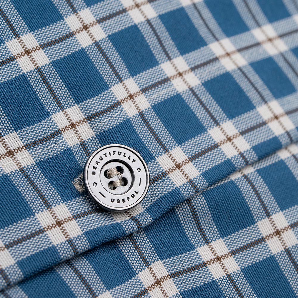 Square Kip Cushion in Well Plaid Cotton, Blue Brown