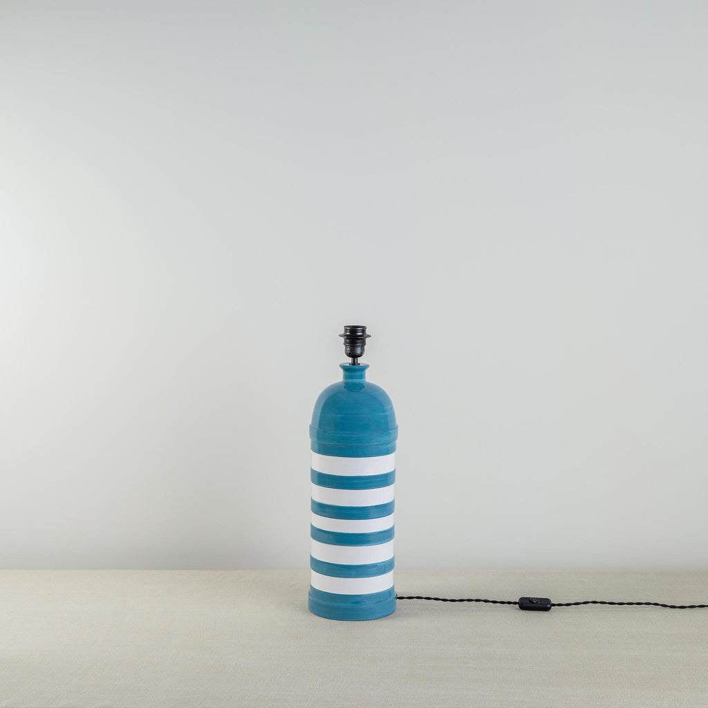 Humbug Striped Ceramic Table Lamp Base in Blue & Warm White - Nicola Harding