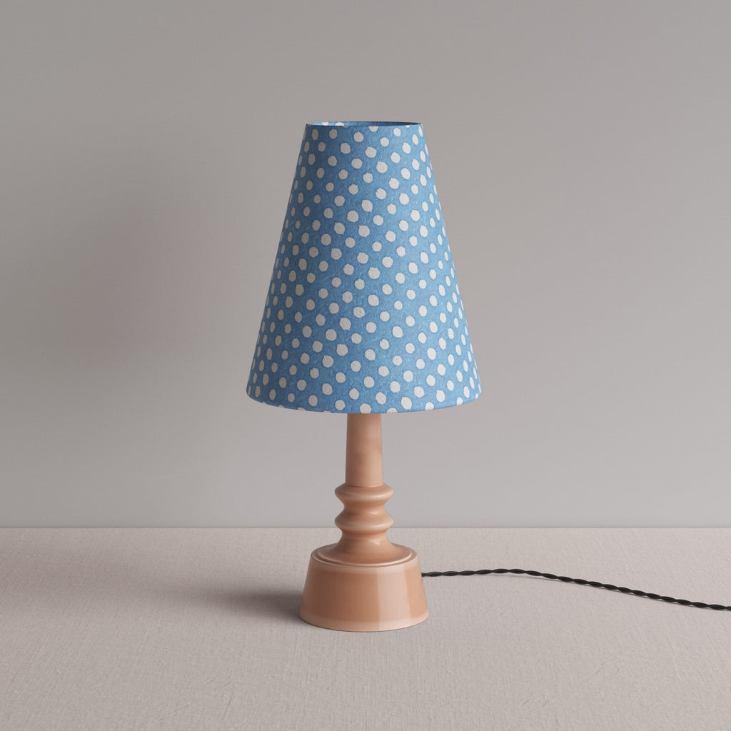 Ditsy Ceramic Table Lamp Base in Blush Pink, With Ditsy Tall Tapered Lamp Shade in Dotty Sky Blue - By NiX