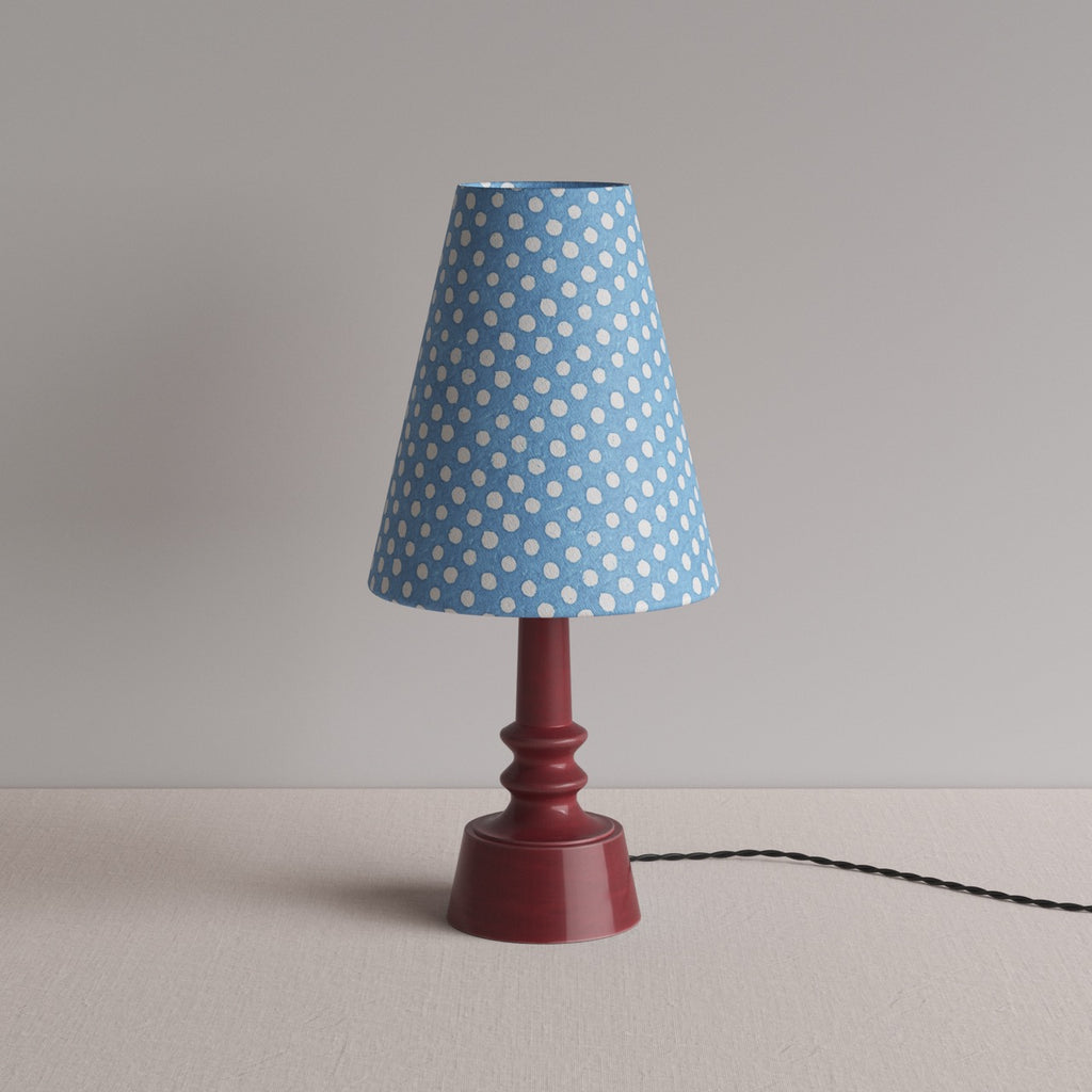 Ditsy Ceramic Table Lamp Base in Damson Pink, With Ditsy Tall Tapered Lamp Shade in Dotty Sky Blue - By NiX