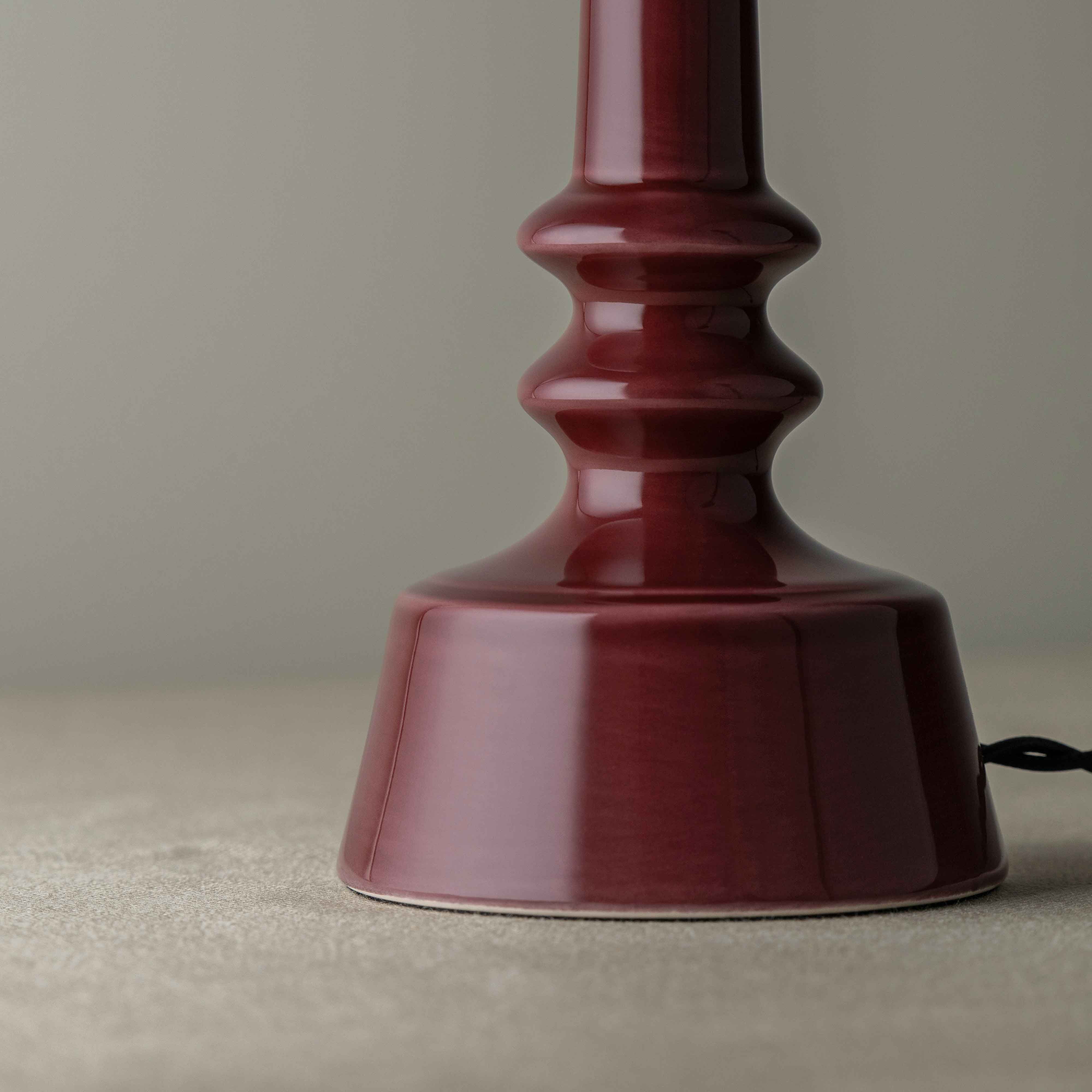 Ditsy Ceramic Table Lamp Base in Damson Pink, Foot Base Closeup - Nicola Harding