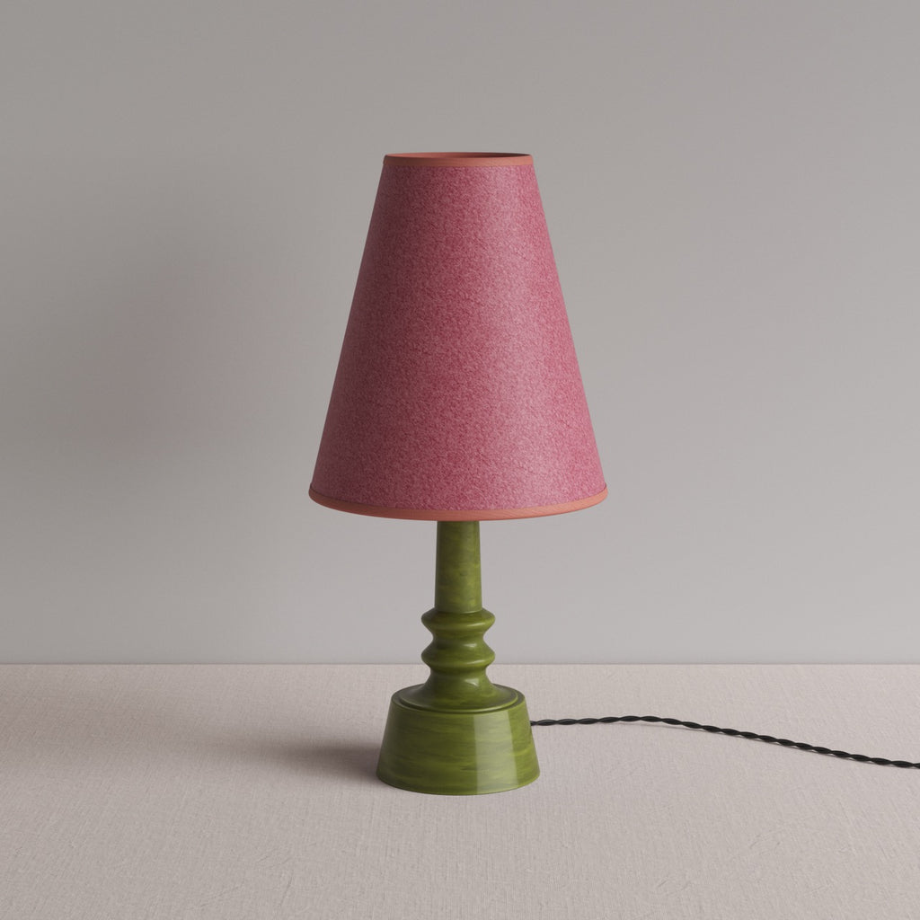 Ditsy Ceramic Table Lamp Base in Olive Green, With Focused Empire Paper Lamp Shade in Burgundy with Muted Pink Trim - By NiX
