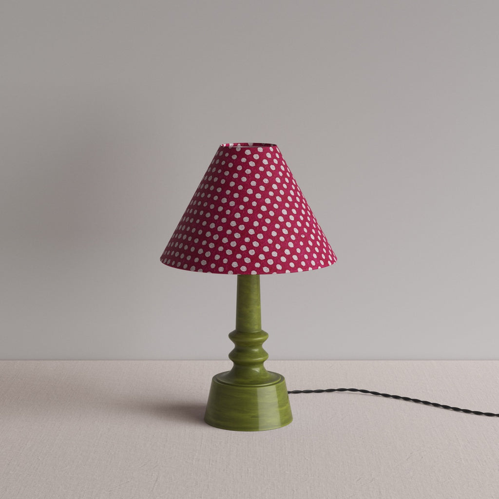 Ditsy Ceramic Table Lamp Base in Olive Green, With Ditsy Classic Empire Lamp Shade in Dotty Maroon - By NiX