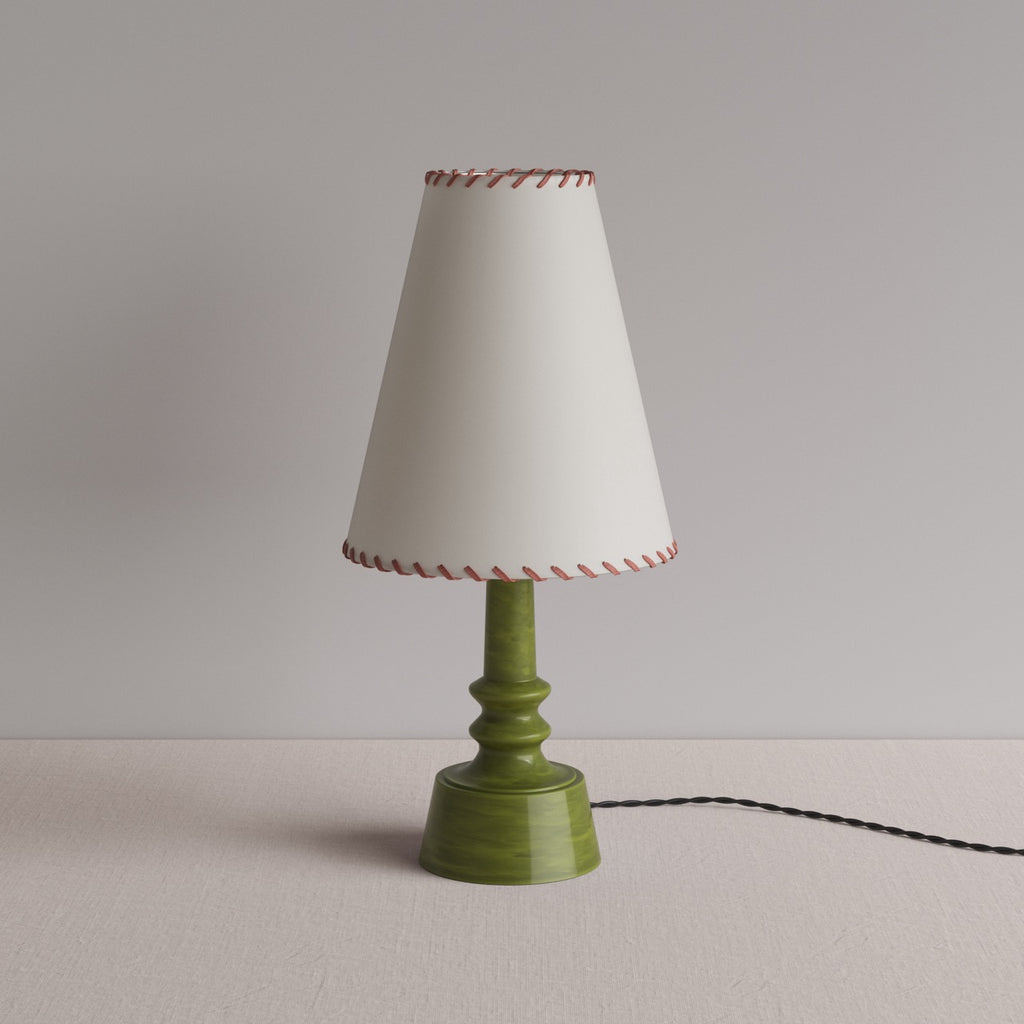 Ditsy Ceramic Table Lamp Base in Olive Green, With Ditsy Tall Tapered Lamp Shade in Natural Parchment - By NiX