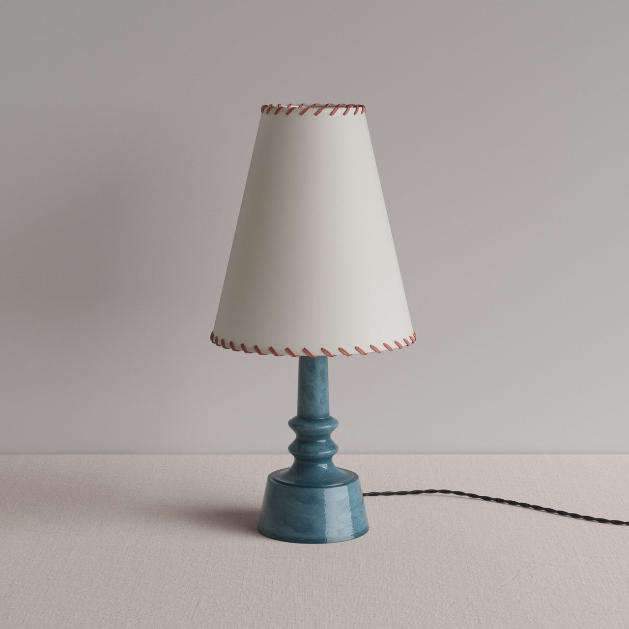Ditsy Ceramic Table Lamp Base in Sea Blue, With White Stitched Lampshade - By NiX
