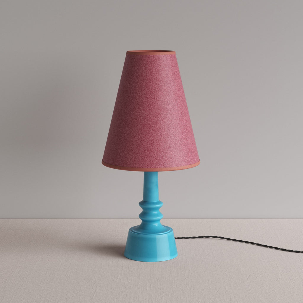 Ditsy Ceramic Table Lamp Base in Turquoise, With Ditsy Tall Tapered Lamp Shade in Burgundy with Pink Trim - Nicola Harding