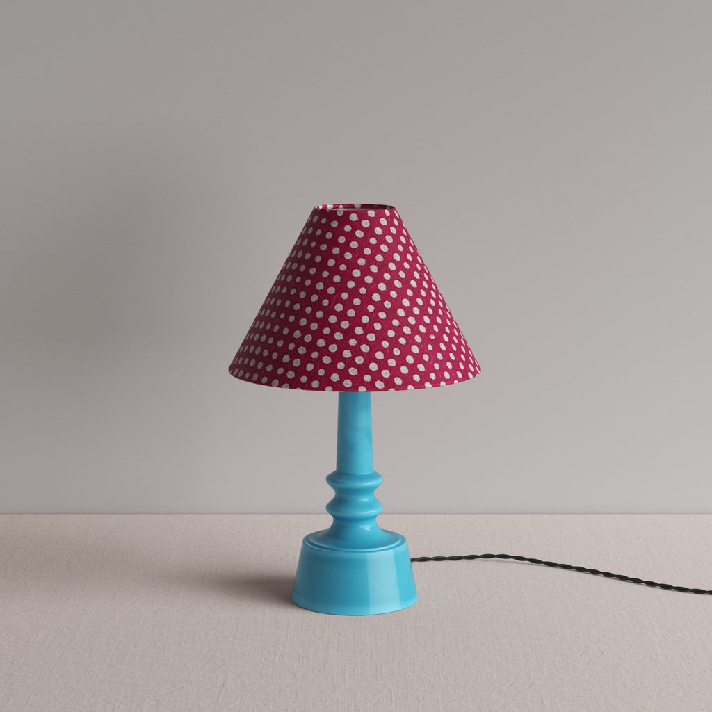 Ditsy Ceramic Table Lamp Base in Turquoise, With Ditsy Classic Empire Lamp Shade in Dotty Maroon - Nicola Harding