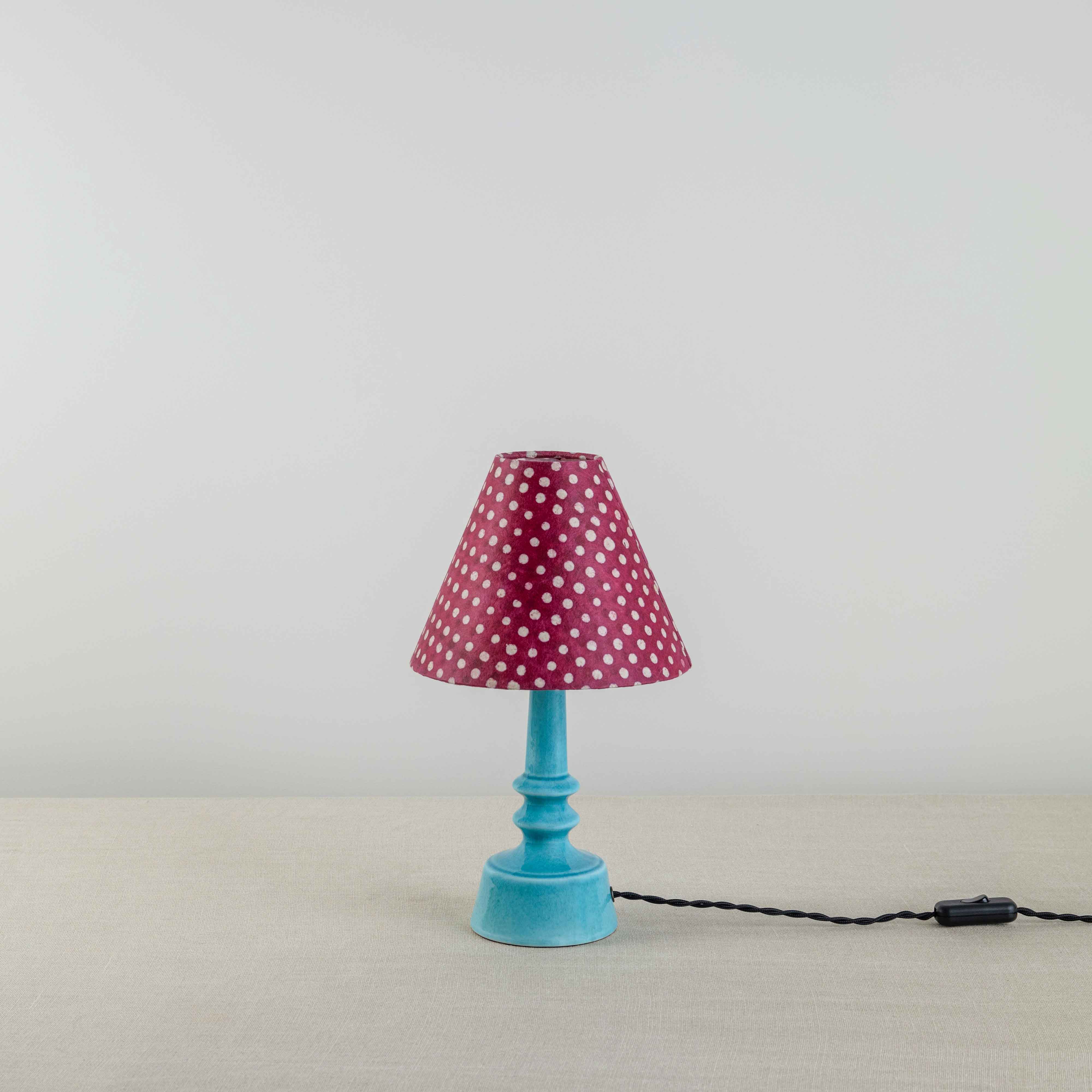 Ditsy Ceramic Table Lamp Base in Turquoise, Ditsy Classic Empire Lamp Shade in Dotty Maroon - By NiX