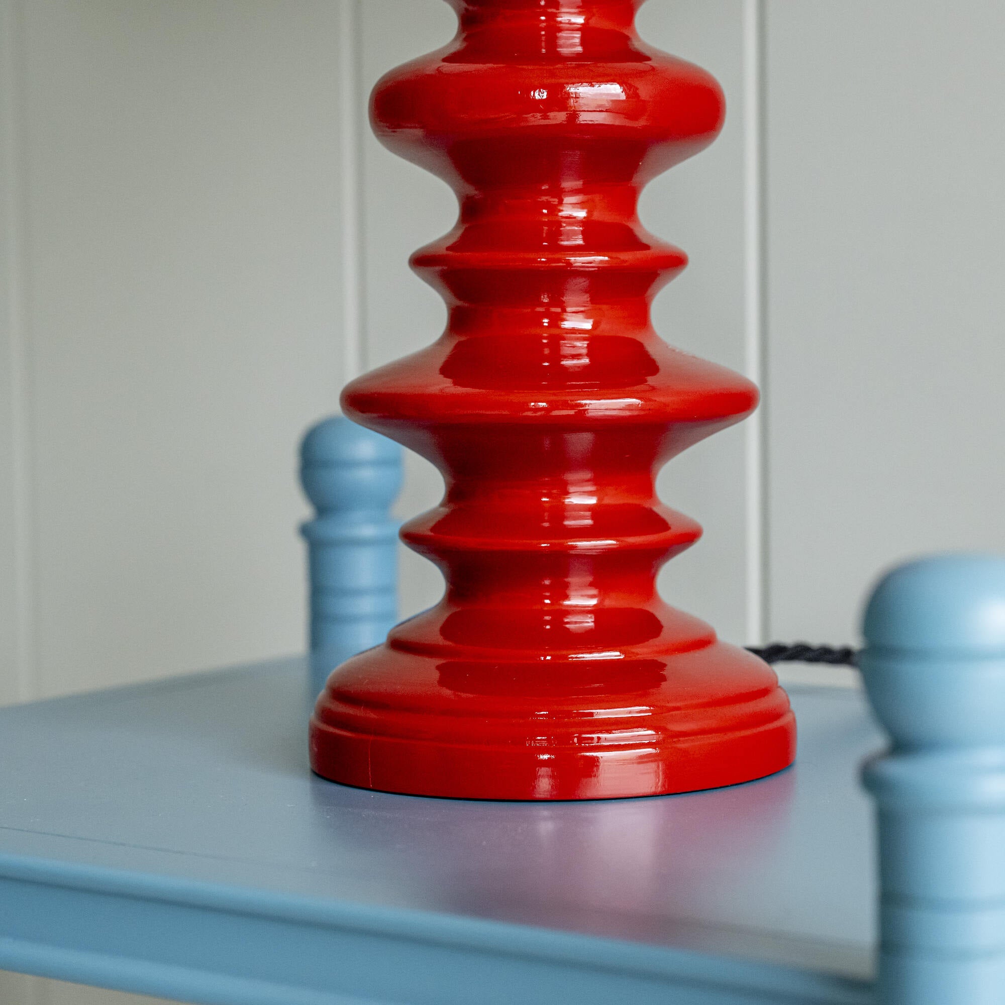 Wooden Table Lamp Base in Berry Red - NiX