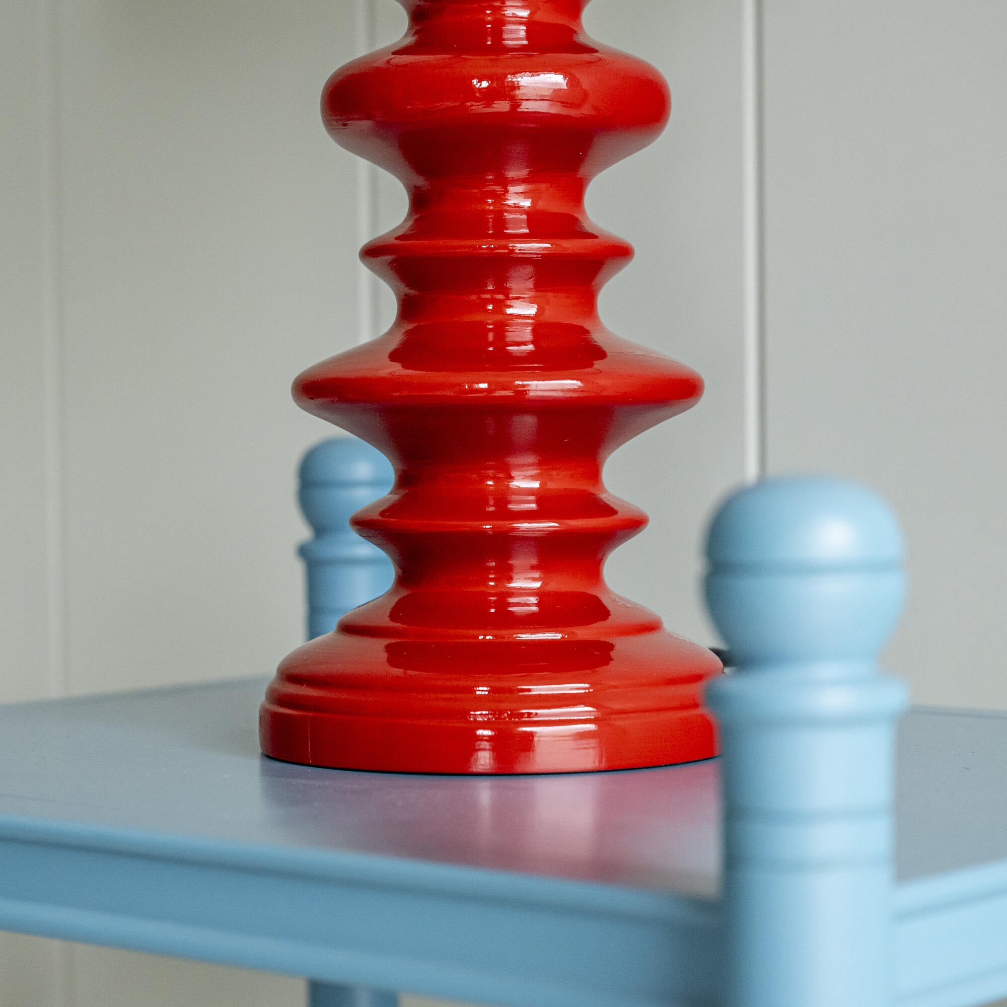 Wooden Table Lamp Base in Berry Red Closeup - NiX